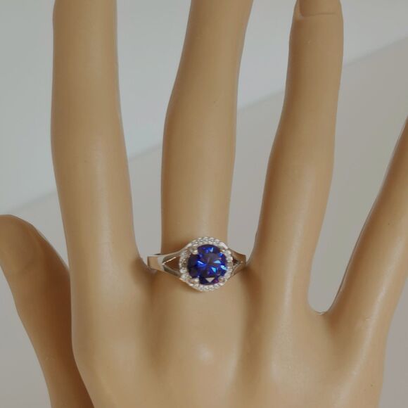 Tanzanite Simulated CZ Halo Ring Size 7-1/2 - Picture 9 of 10